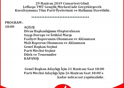 DUYURU: 2. Olağan Kurultayımızı 29 Haziranda Yapıyoruz.